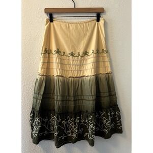 Vtg Y2K Midi Skirt Size 12 Tiered Ombre Embroidered Boho Hippie Cottagecore Apt9